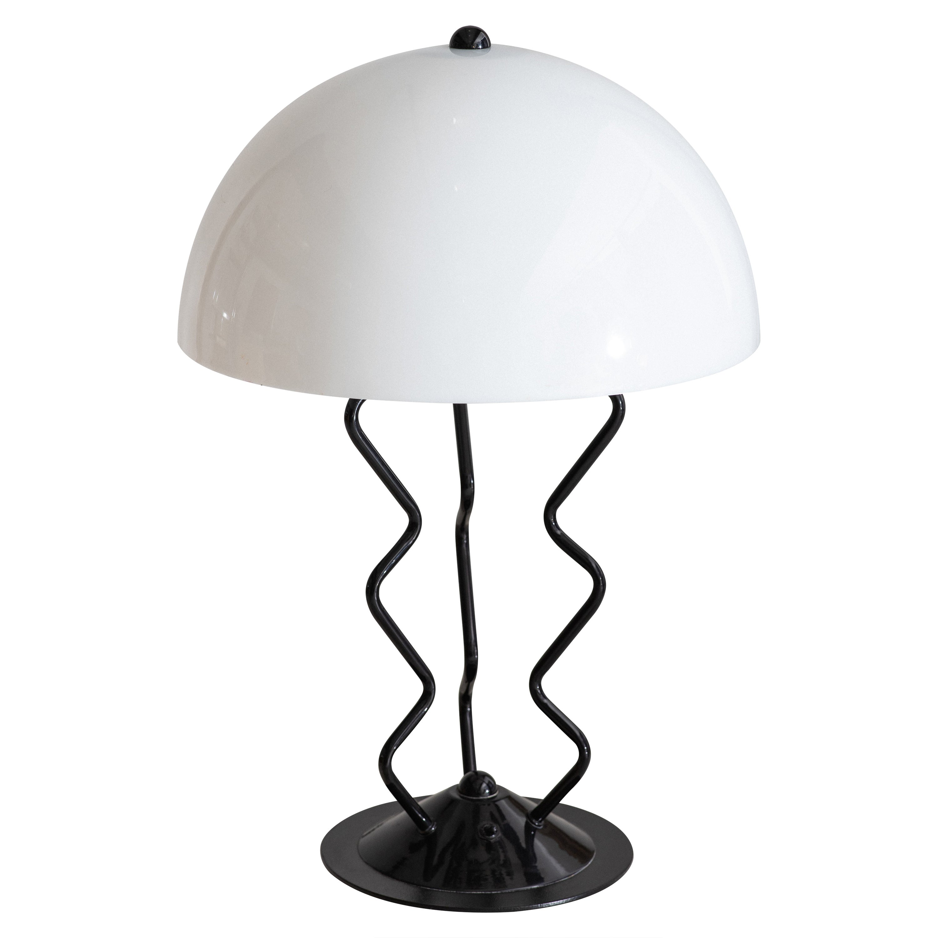 Memphis Style Metal Squiggle Table Lamp, Brushed Steel Dome Table Lamp