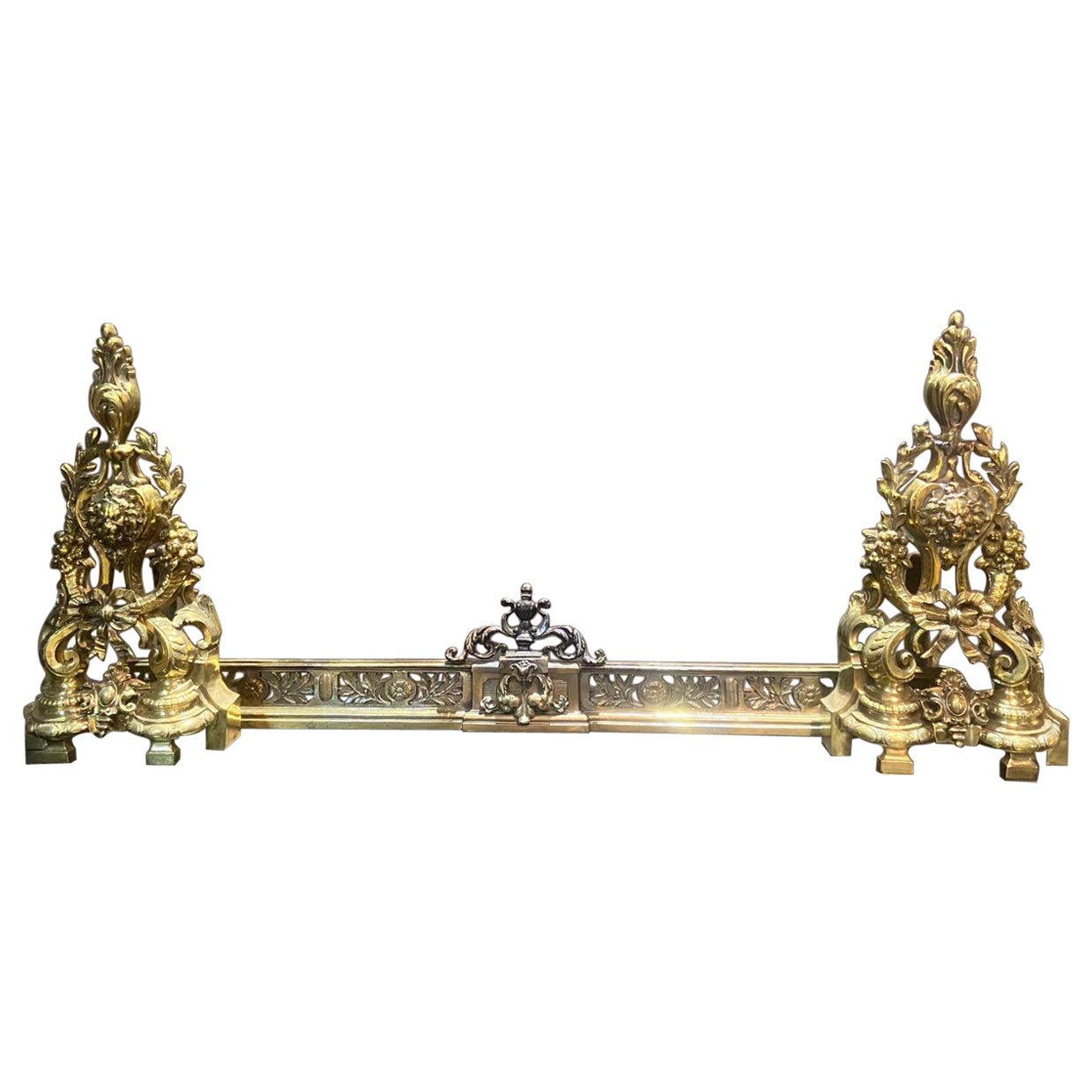 19th Century French Louis XVI Style Adjustable Bronze Fireplace Fender For Sale