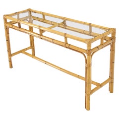 Used Mid-Century Modern Bamboo Glass Top Console Sofa Table