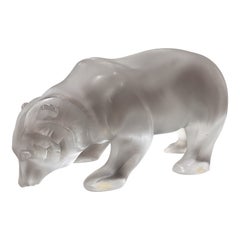 Vintage French Lalique Frosted Crystal Polar Bear Sculpture