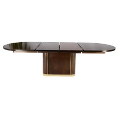 Used Racetrack Oval Single Pedestal Base Brass Espresso Dining Conference Table