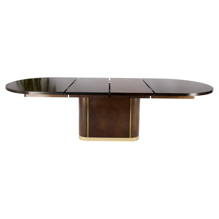 Racetrack Oval Single Pedestal Base Brass Espresso Dining Conference Table For Sale