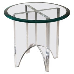 Vintage Lucite Side Table with Round Glass Top