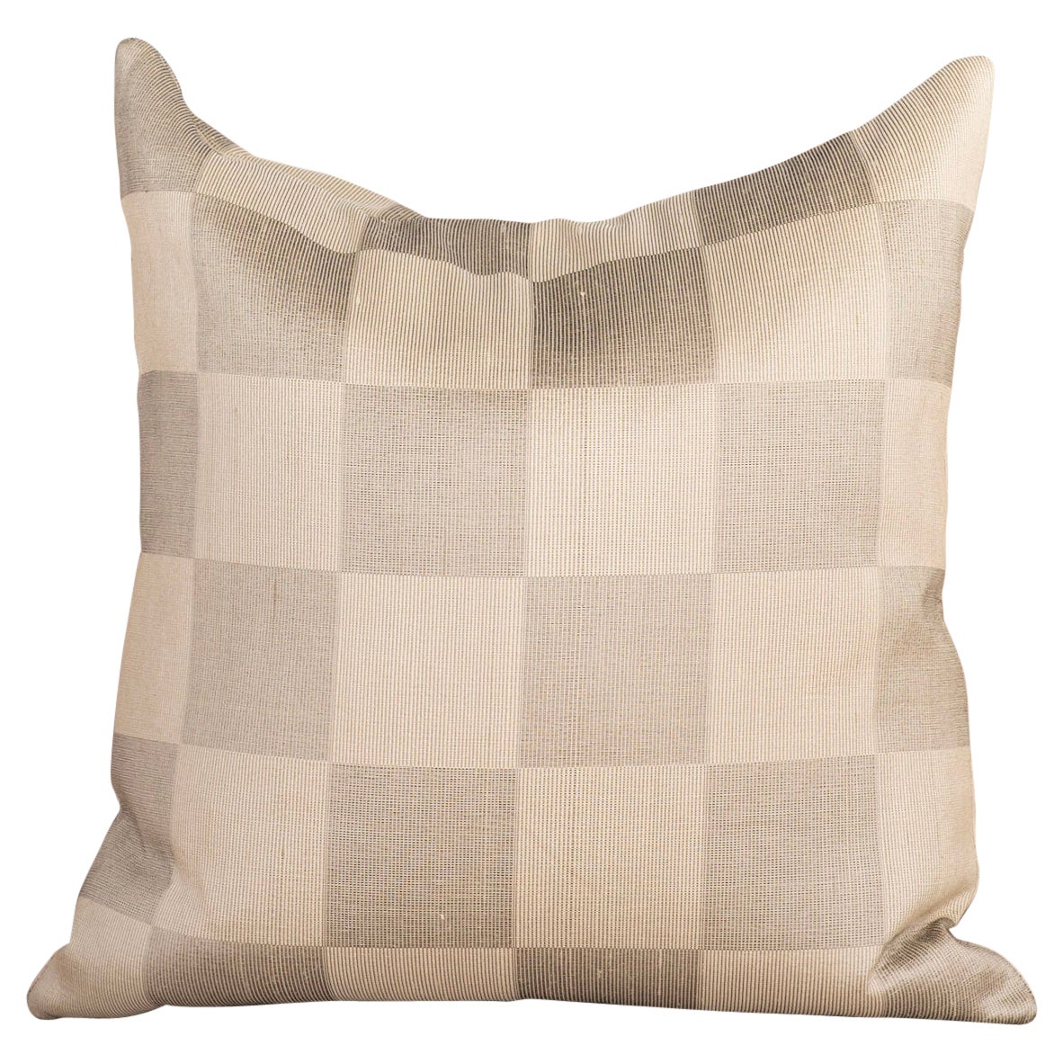 Textured Grey & Ivory Checkered Pillow For Sale