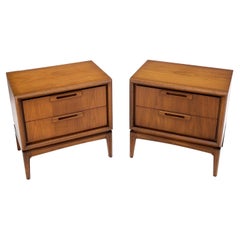 Pair of Mid-Century Modern American Walnut Two Drawers Night Stands End Tables