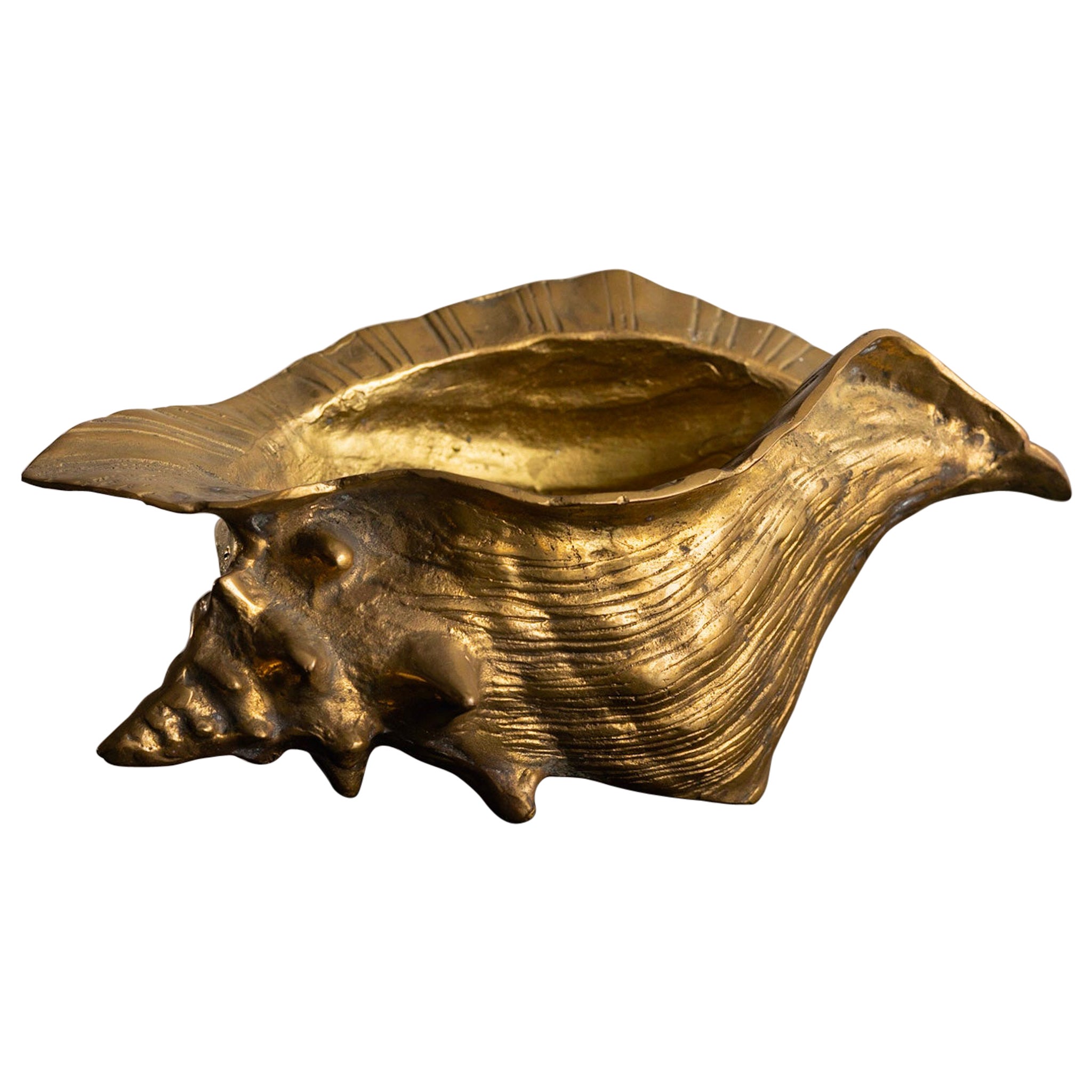 Large Brass Conch Shell Planter Catchall by Rosenthal Netter