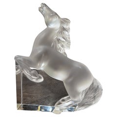 Vintage French Kazak Rearing Horse Lalique Crystal Sculpture
