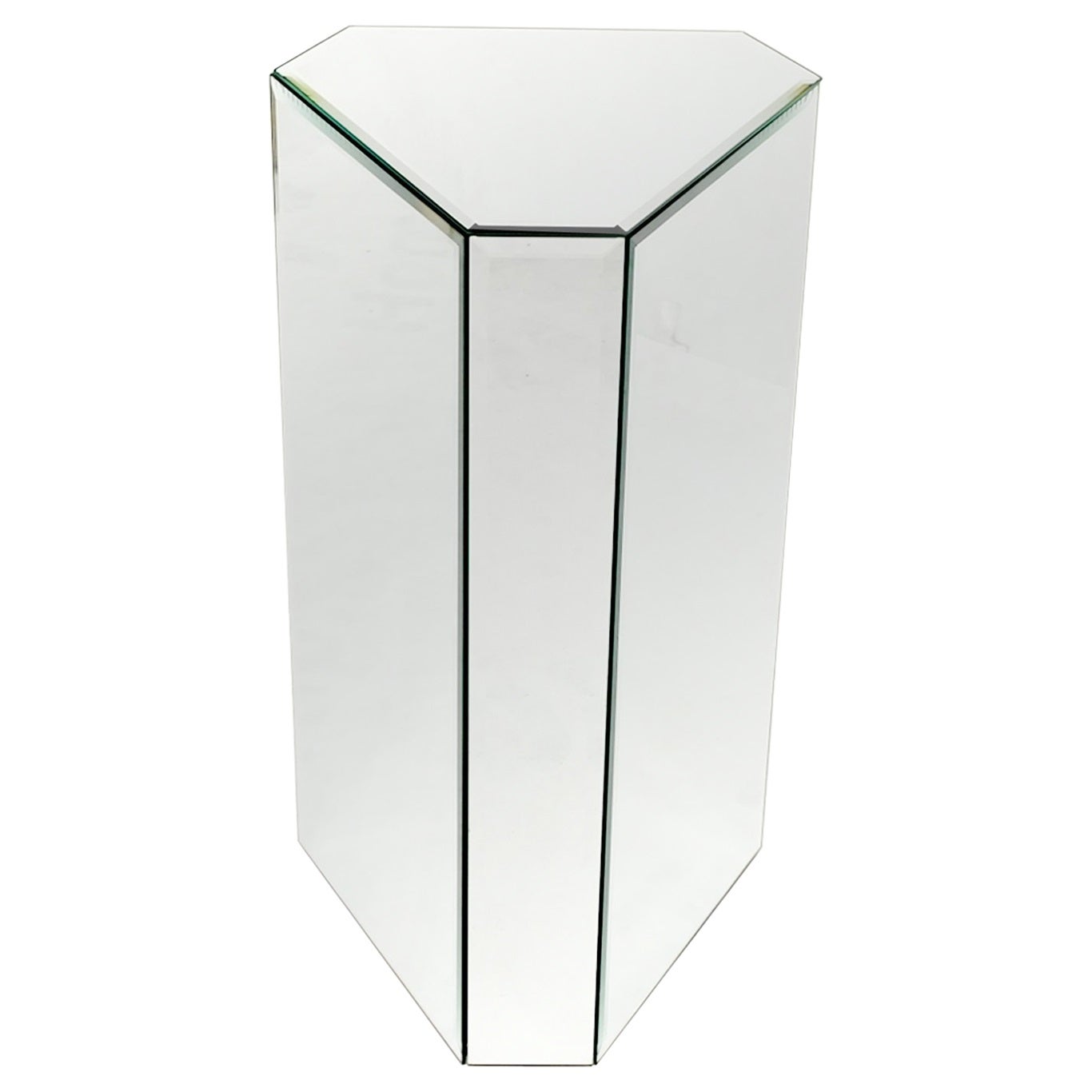 Mid Century Modern Triangular Beveled Mirrors Pedestal Stand End Table Console For Sale