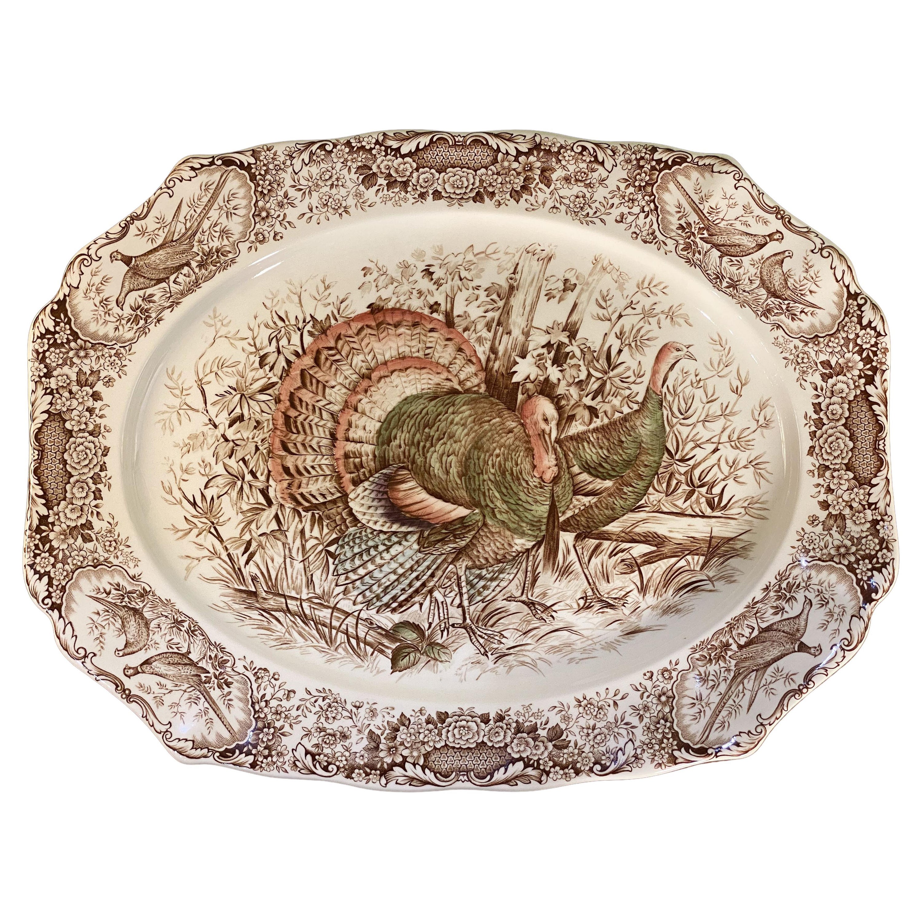 English Transferware Large Turkey Platter, Native American by Johnson Brothers For Sale
