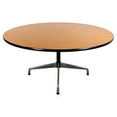 Used Eames Herman Miller Natural Oak Round Top Table Black & Alum Universal Base