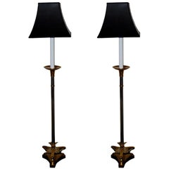 Bronze and Steel Candlestick Lamps