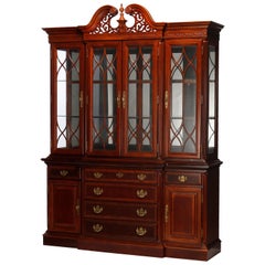 Federal Style Banded Mahogany Breakfront Cabinet, 20th C