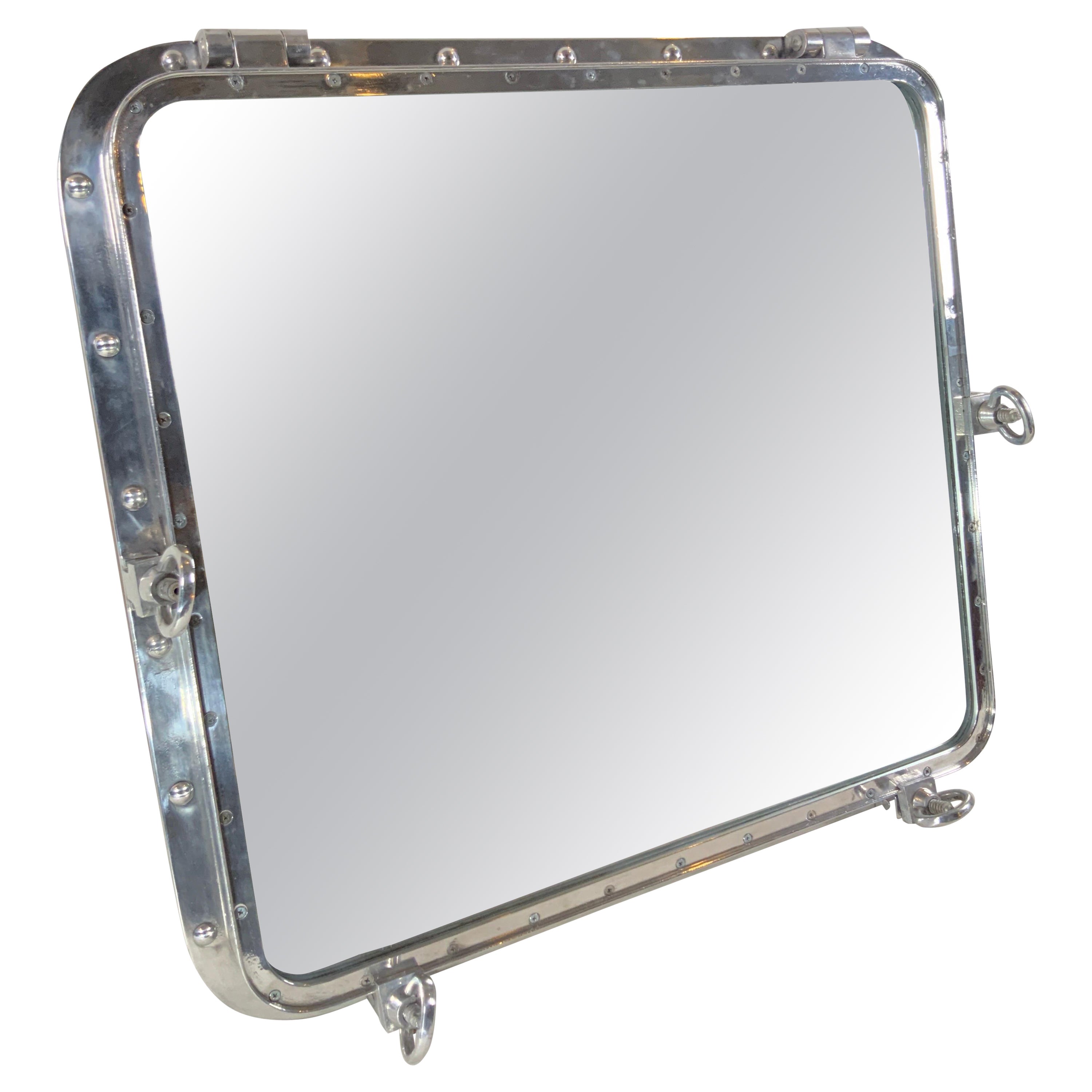 Rectangular Aluminum Ship's Porthole Mirror For Sale