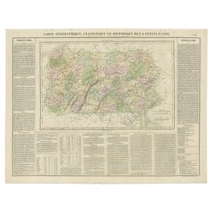 Original Antique Map of Pennsylvania Showing Interesting Statistics Etc, 1825
