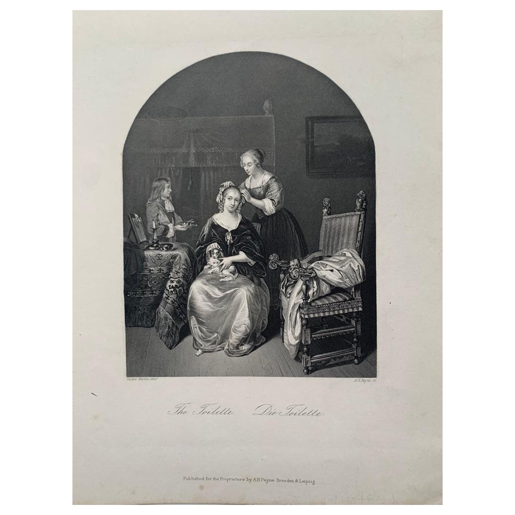 Casper Netscher "the Toilette" Engraving 19th Century For Sale