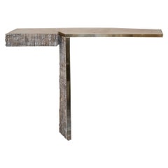One of a Kind "Crane" Console in Wood, Leather and Brass by Alberto Tonni