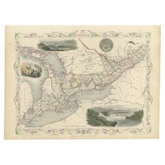 Beautiful Decorative Hand-Colored Antique Map of West Canada, 1851