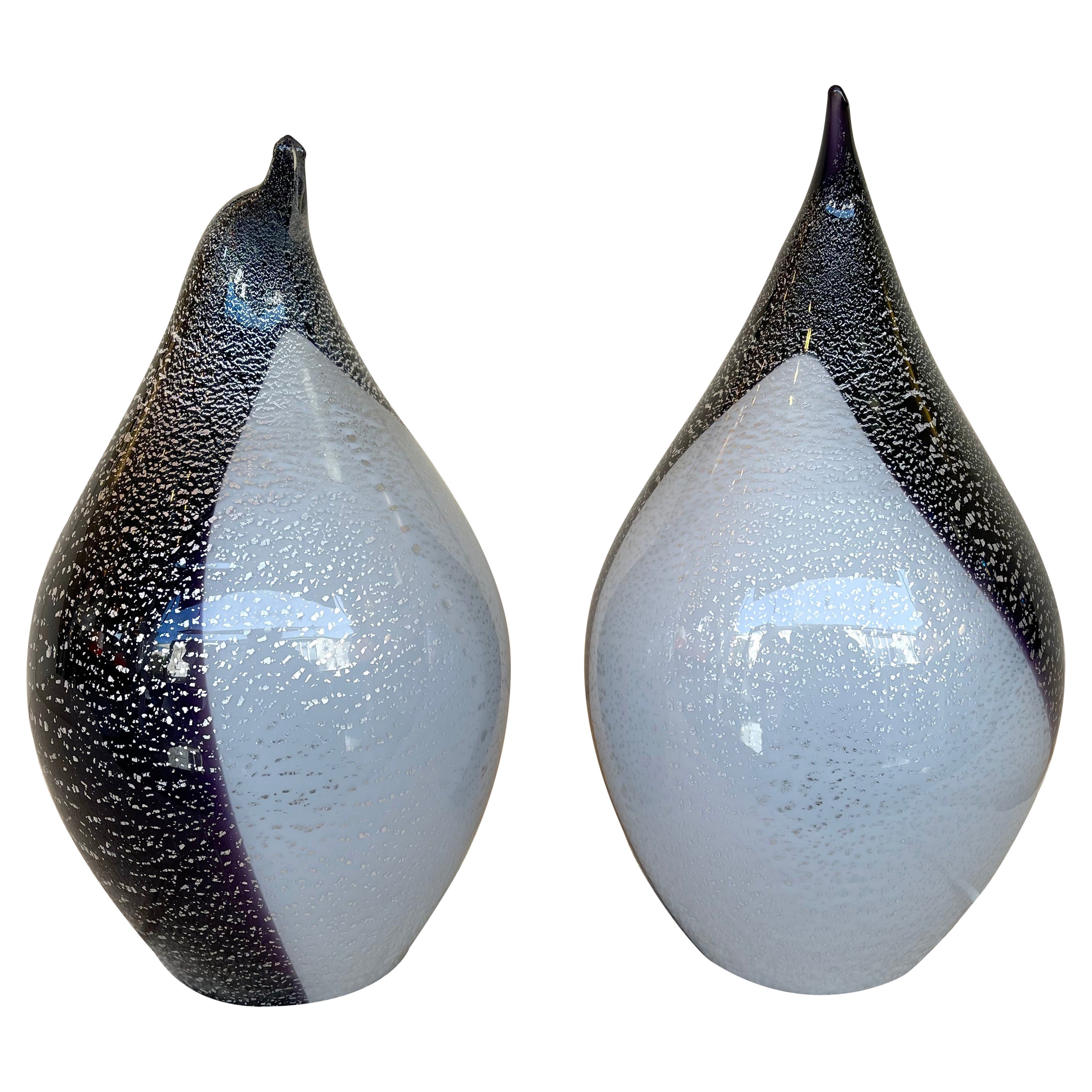Paire de lampes en verre de Murano représentant des pingouins, Italie, années 1980