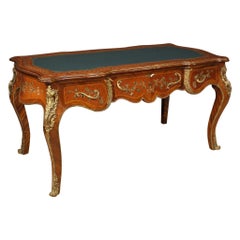 Retro 20th Century Inlaid Wood Gold Bronze Italian Napoleon III Style Writing Desk