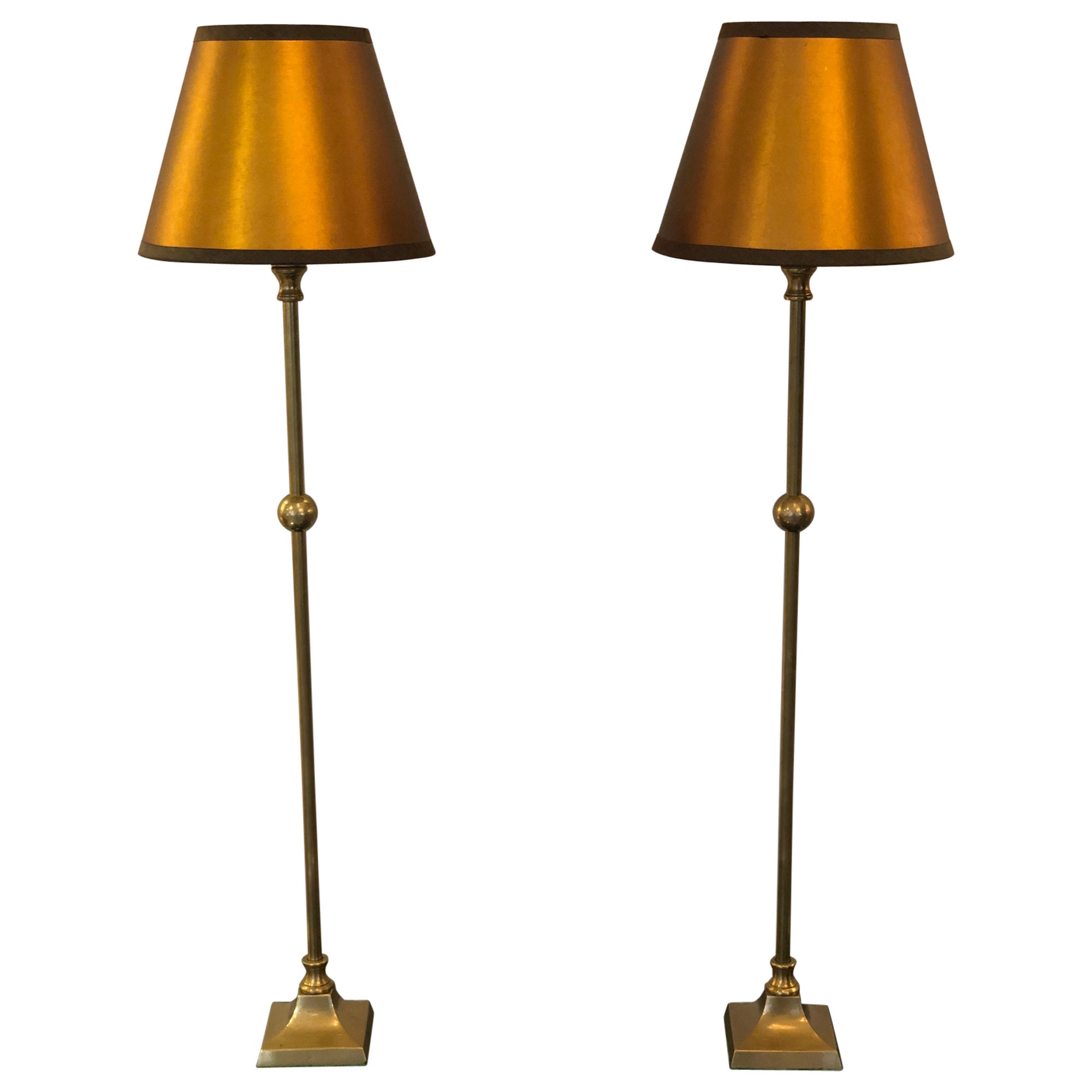 1940s French Brass Table Lamps Bronze Lampshades