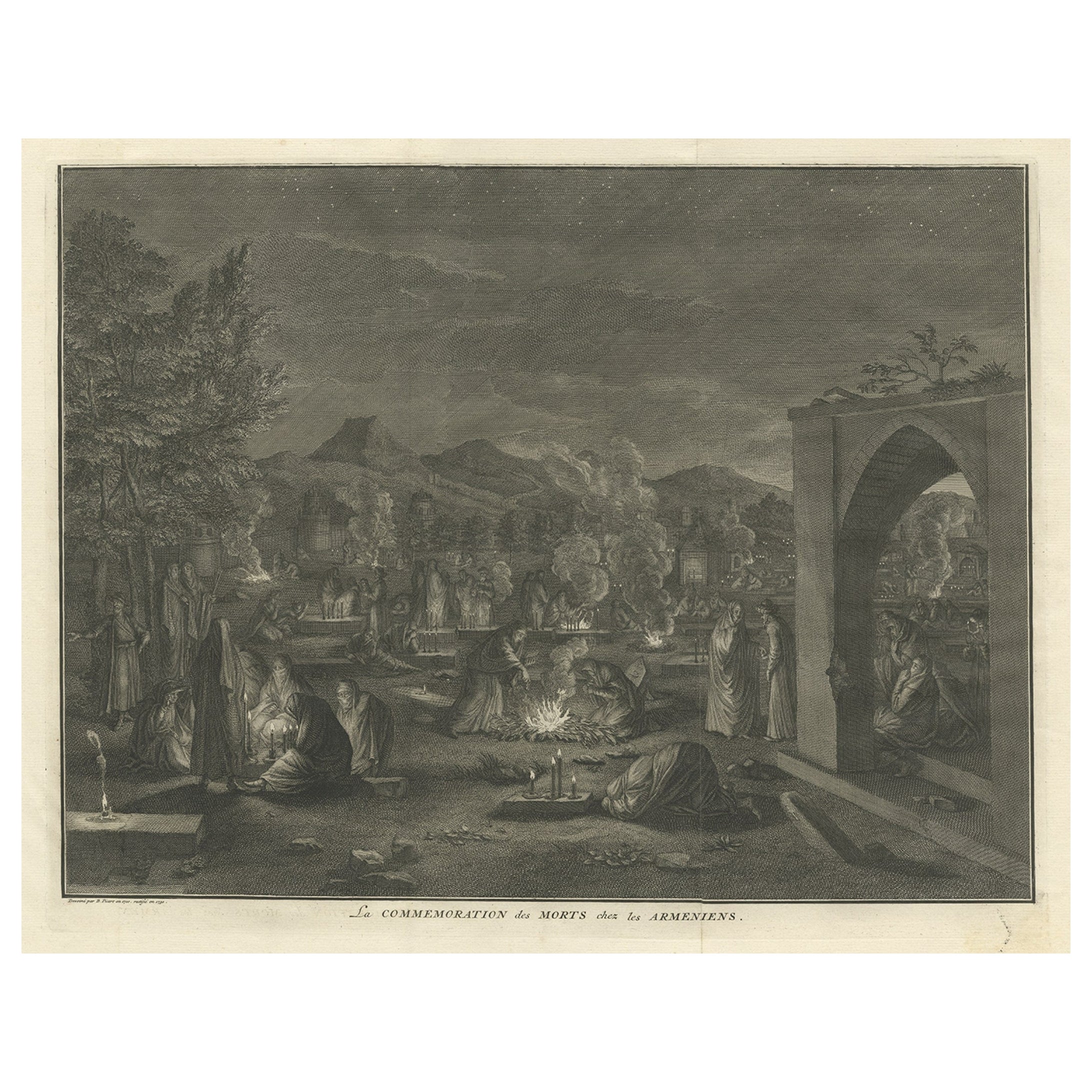 Seltener religiöser antiker Druck, der den Tod armenischer Christen darstellt, 1730