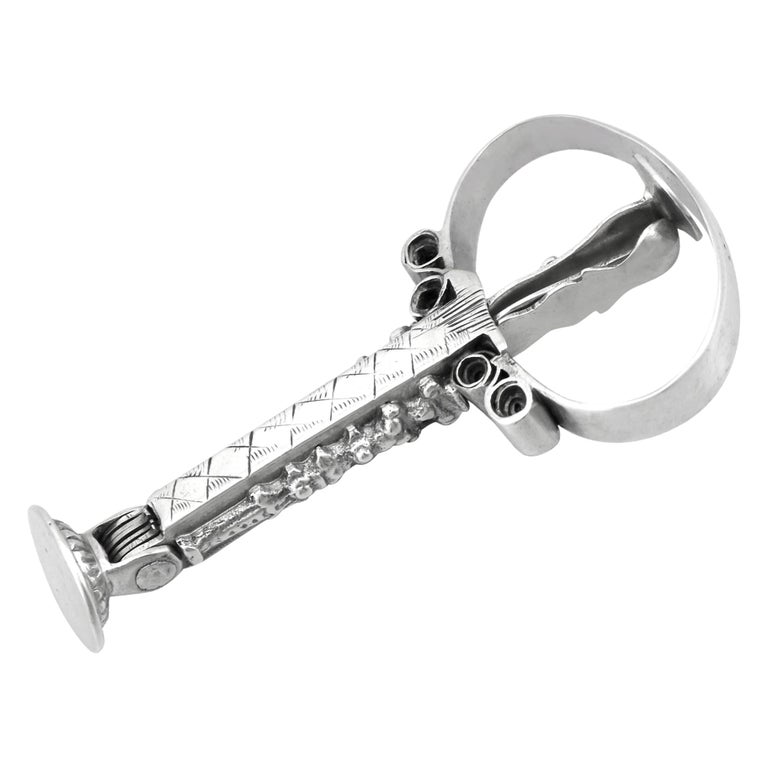 Antique Dutch Silver Pipe Tamper Tool / Tongue Scraper For Sale at