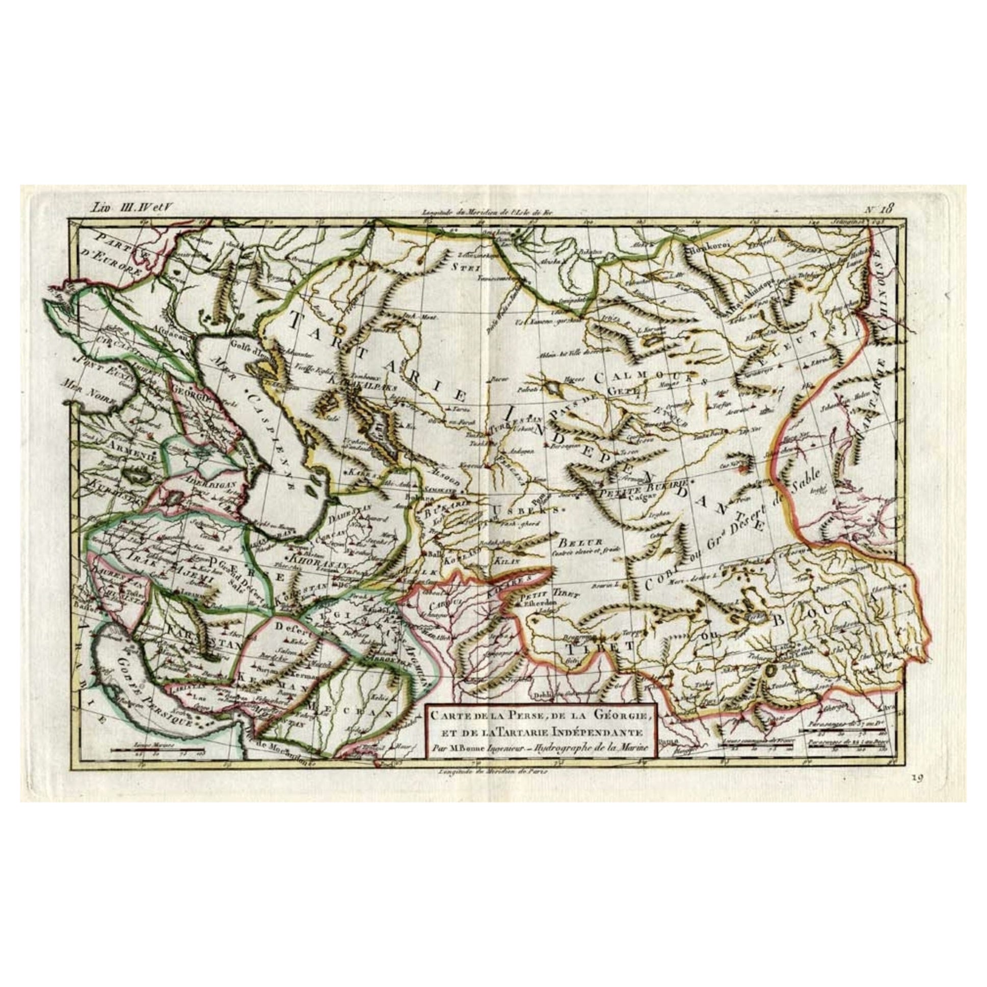 Carta geografica antica della Persia, della Georgia e del Kazakistan, 1780 ca. in vendita
