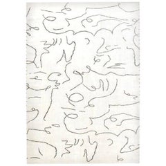 Tapis contemporain en laine noir et blanc de style Jean Cocteau de Doris Leslie Blau