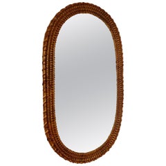 Mid-Century Modern Vintage Organic Oval Rattan Wall Mirror, 1970s, Italy