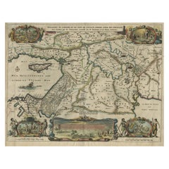 Magnifique carte ancienne de la région entourant Canaan et le paradis avec des scènes de la Bible, 1669