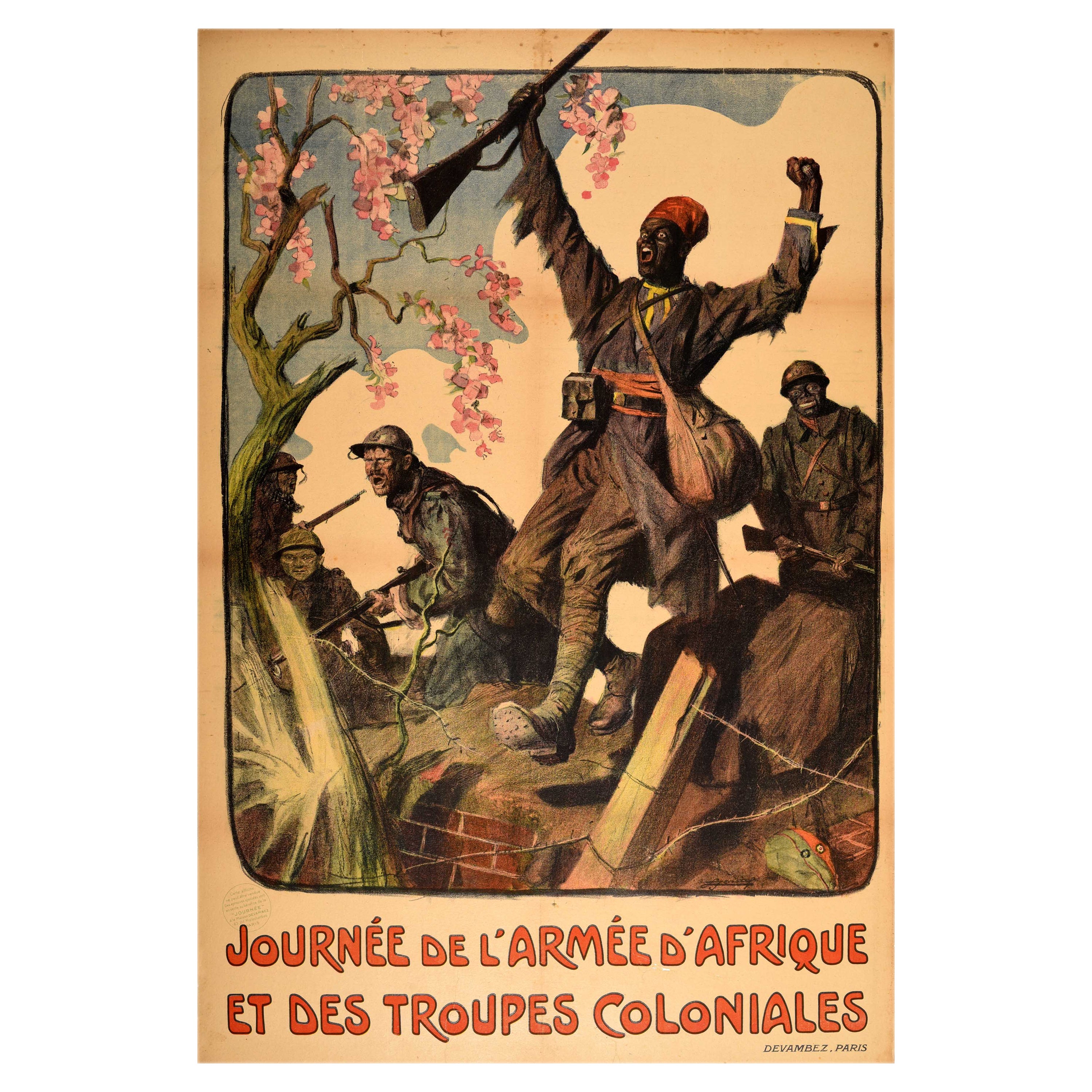 Original Antique WWI Poster Armee d'Afrique Troupes Coloniales African Army Day