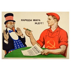 Original Vintage Cold War Poster Disarmament Agreement USA USSR Propaganda Art