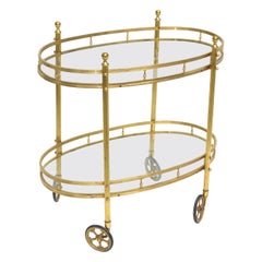 Maison Bagués 2 Tier Oval Brass & Glass Bar Cart Mid-Century Modern France 1950