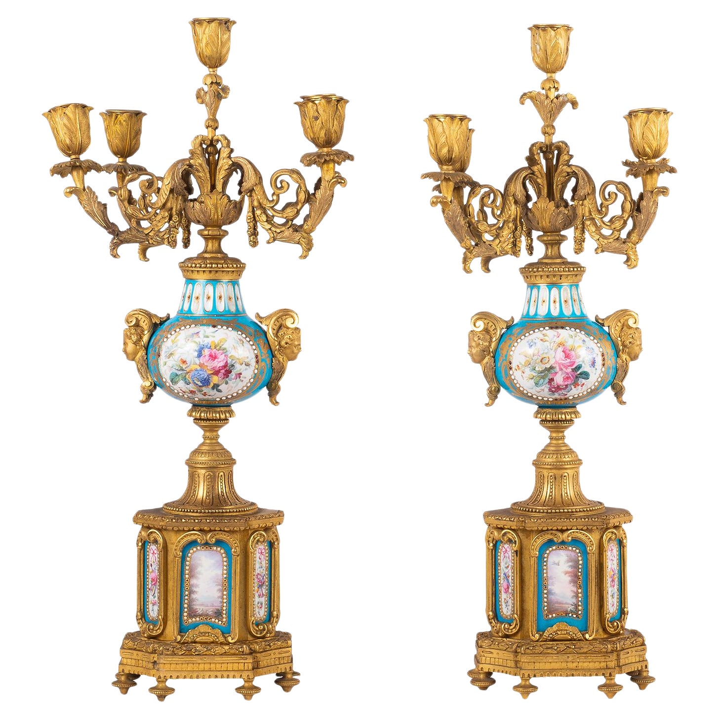 Pair 19th Century French Sevres Style Candelabra