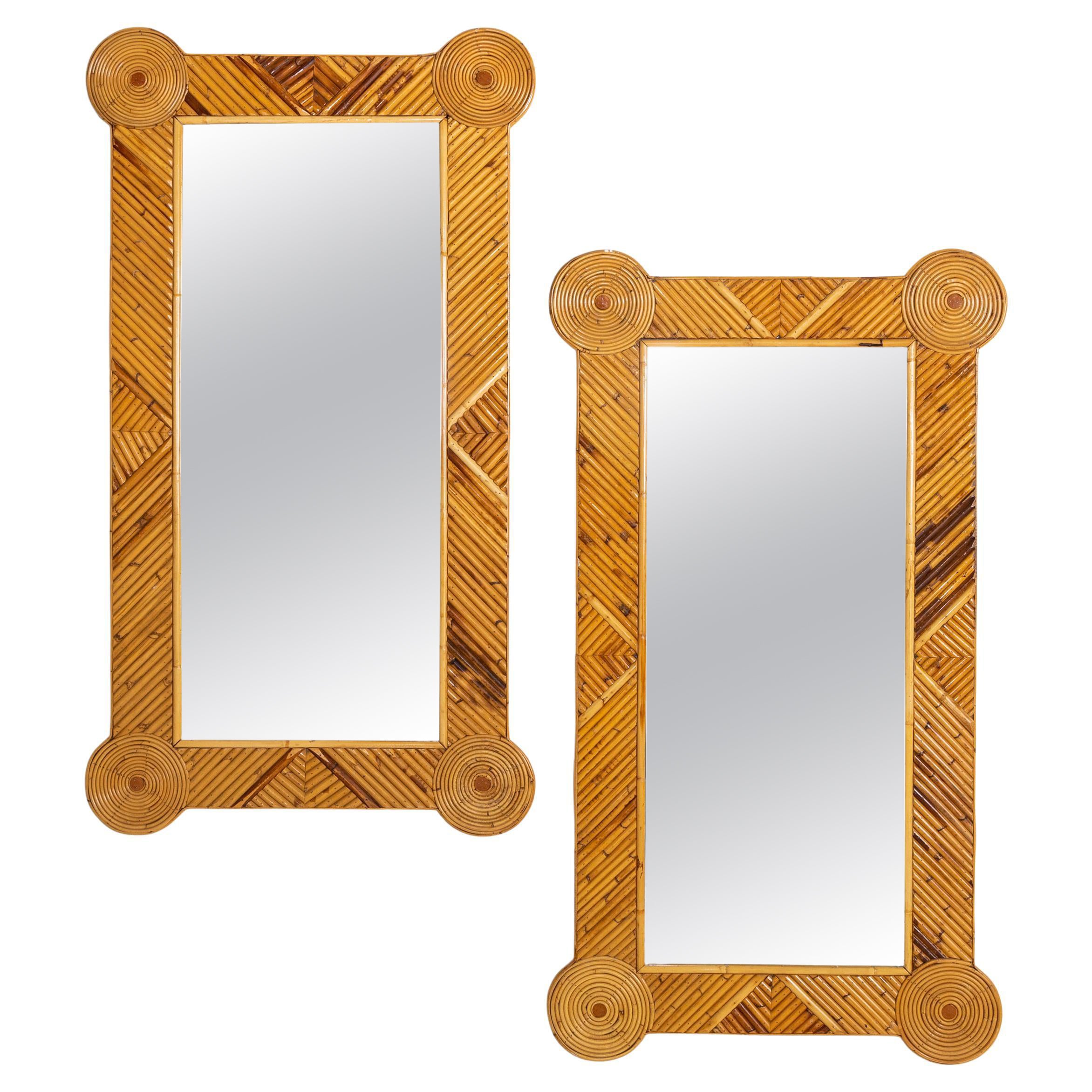 Pair of Bamboo Framed Mirrors, Yves Saint Laurent and Pierre Berge at