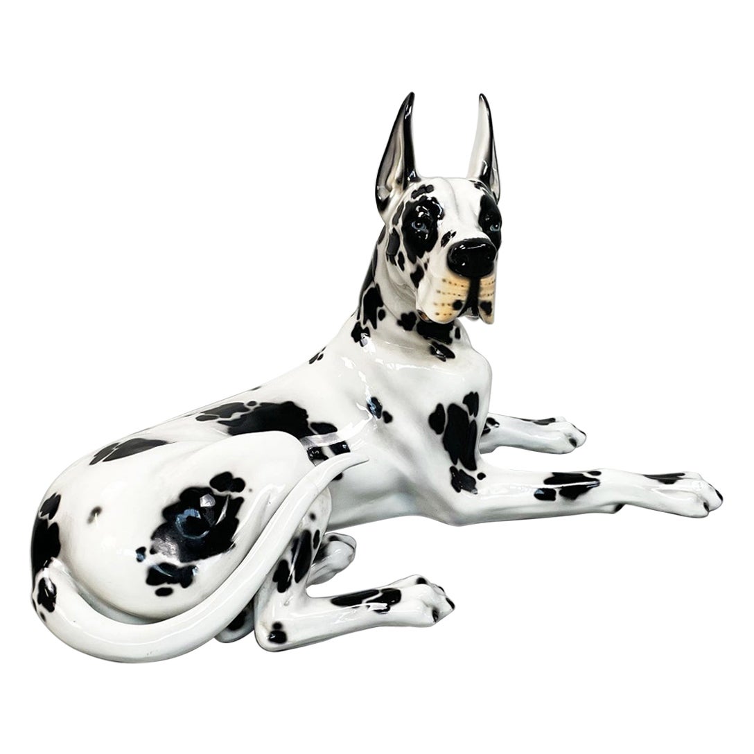Italian Late 20th Century Black and White Ceramic Alano Dog Sculpture, 1970s