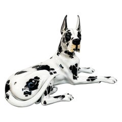Italian Late 20th Century Black and White Ceramic Alano Dog Sculpture, 1990s
