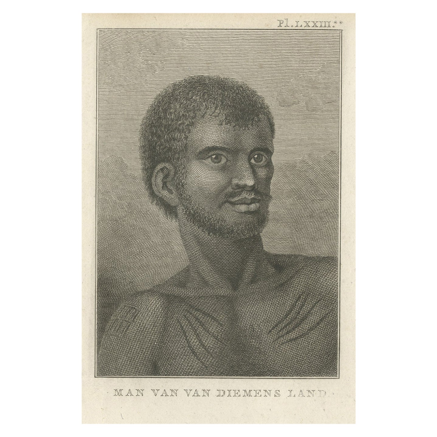 Impression ancienne d'un aborigène autochtones de la terre de Van Dieman, Australie, 1803