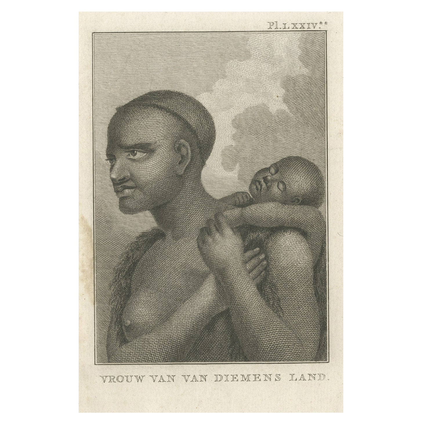 Antique Print of a Native Aboriginal Woman of Van Diemen's Land, Australia, 1803 For Sale