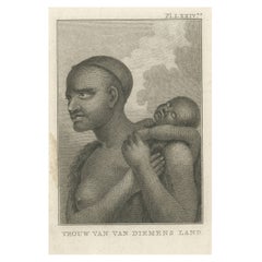 Antique Print of a Native Aboriginal Woman of Van Diemen's Land, Australia, 1803