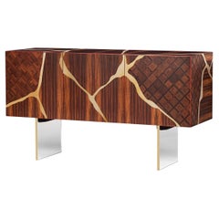 21st Century Frammenti Inlaid Sideboard in Rosewood, Birch, Steel, Made in Italy