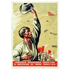 Original Vintage Poster Long Live Soviet Bessarabia & Northern Bukovina Moldavia