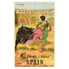 Original Vintage Poster The Fiesta De Toros Bullfight In Spain Madrid Bullring
