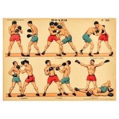 Original Vintage Boxing Poster Boxeo Sport Guide Punching Moves Athlete Gym Art