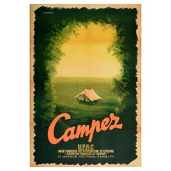 Original Vintage Travel Poster Campez UFAC Association France Camping Tent Art