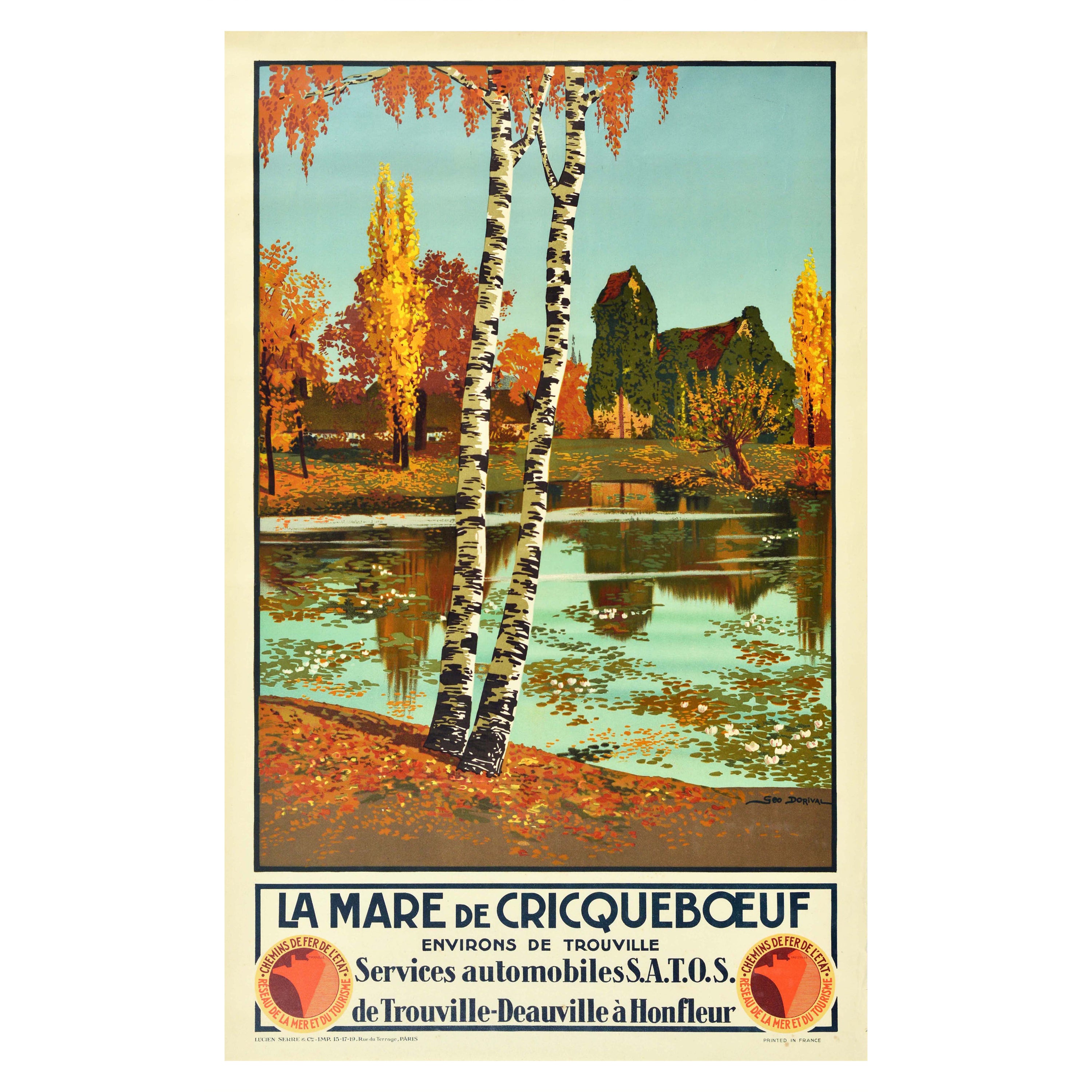 Affiche rétro originale de voyage La Mare De Cricquebœuf Trouville, côte de Normandie en vente