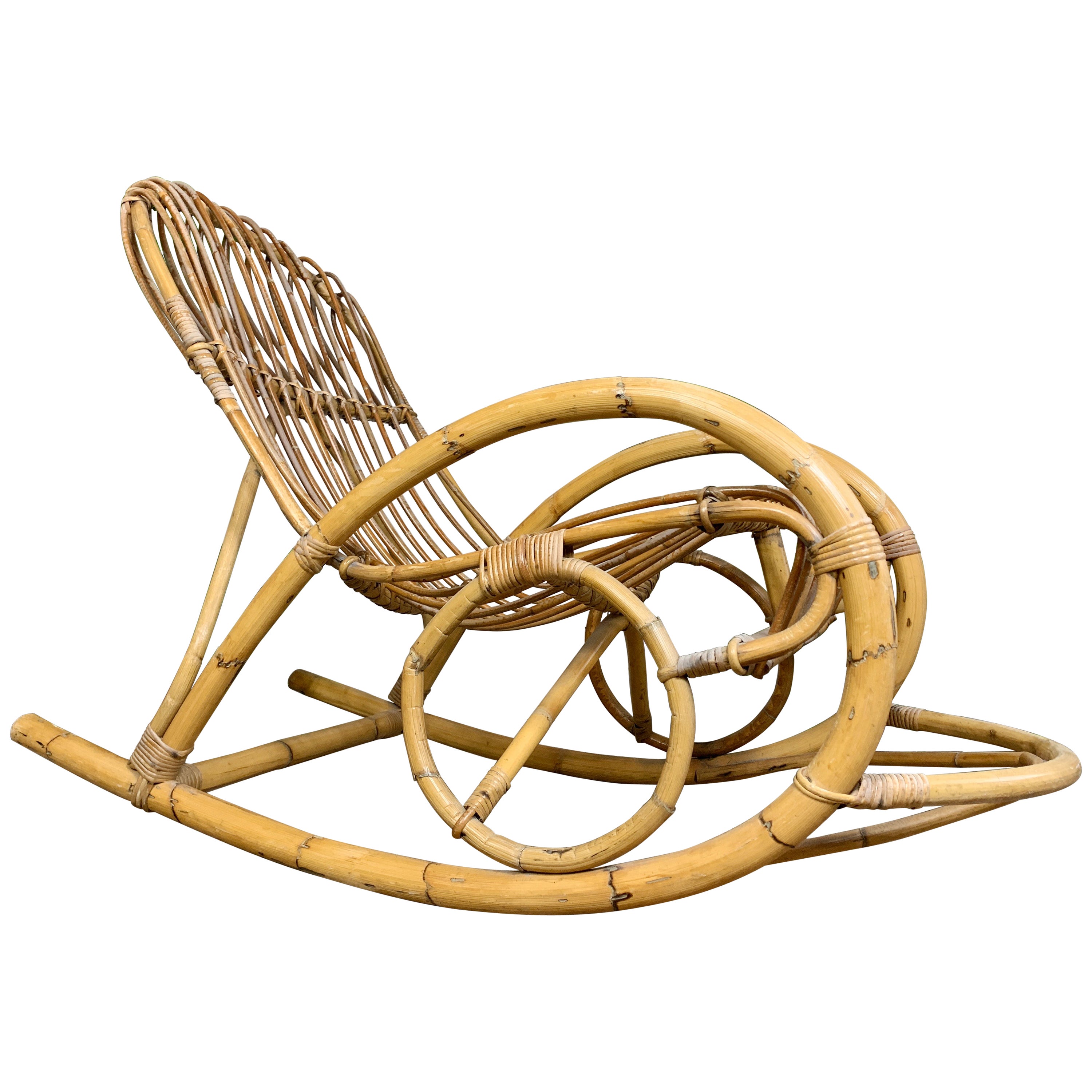 Rocking Chair in Bamboo and Rattan Attributed to Franco Albini, 1950’s
