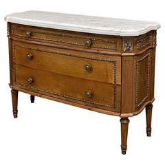 Commode française Louis XVI du 19ème siècle en bois fruitier avec plateau en marbre