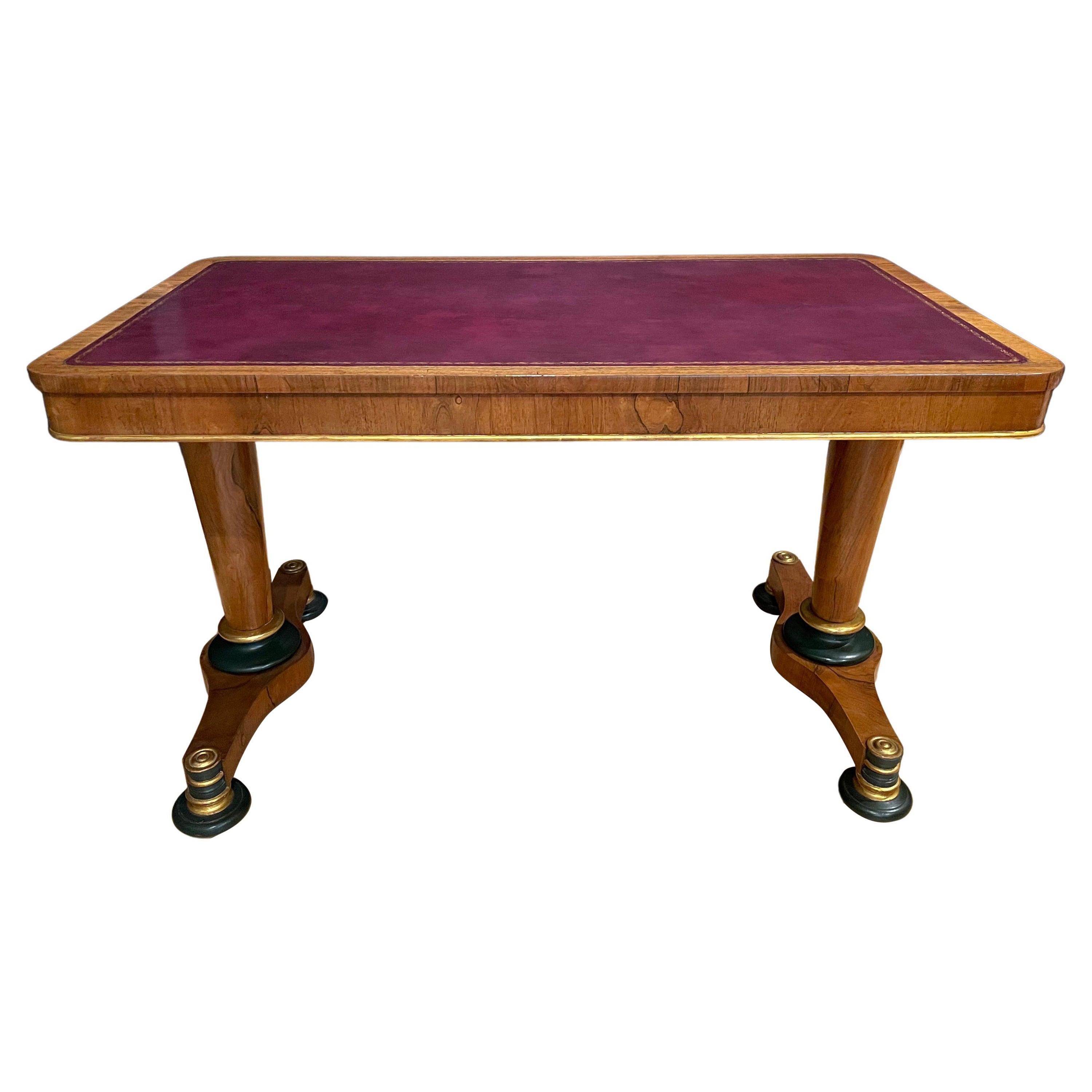 Regency Walnut Leather Top Library Table For Sale