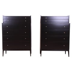 Paul McCobb Planner Group Black Lacquered Highboy Dressers, Pair
